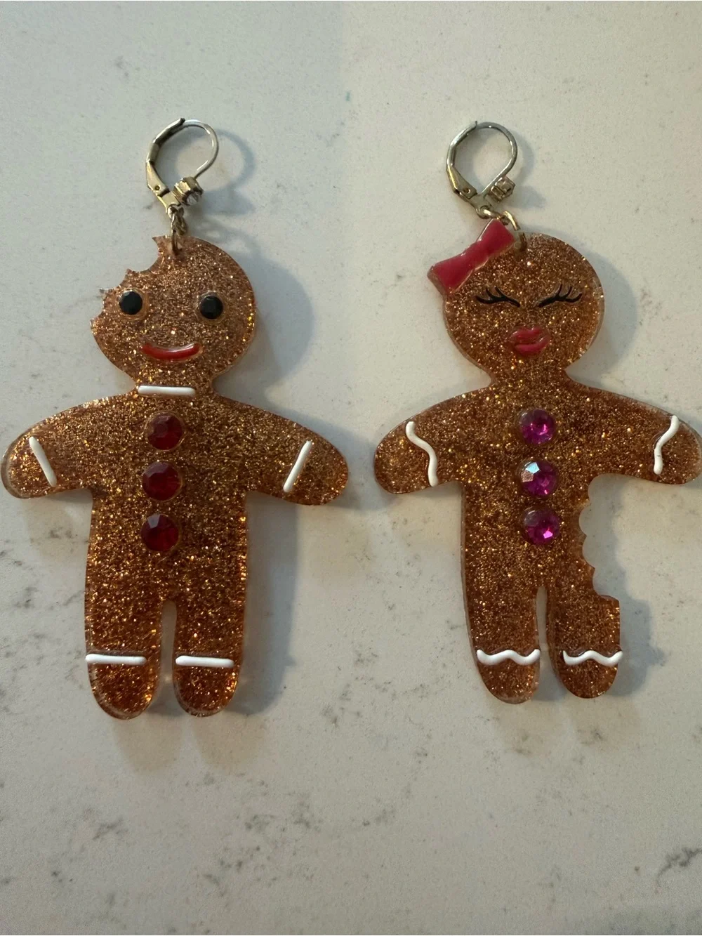 Betsey Johnson Holiday Gingerbread Glitter Earrings - Gold Gingerbread Couple